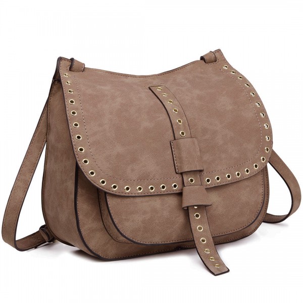 LT1727 - Miss Lulu Suede Effect Cross Body Saddle Bag Brown